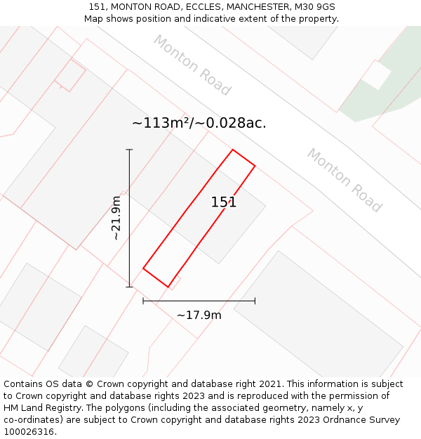 151, MONTON ROAD, ECCLES, MANCHESTER, M30 9GS: Plot and title map