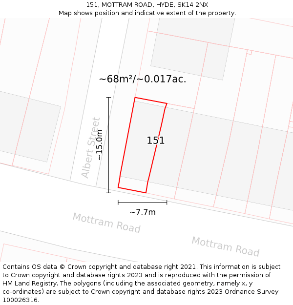151, MOTTRAM ROAD, HYDE, SK14 2NX: Plot and title map