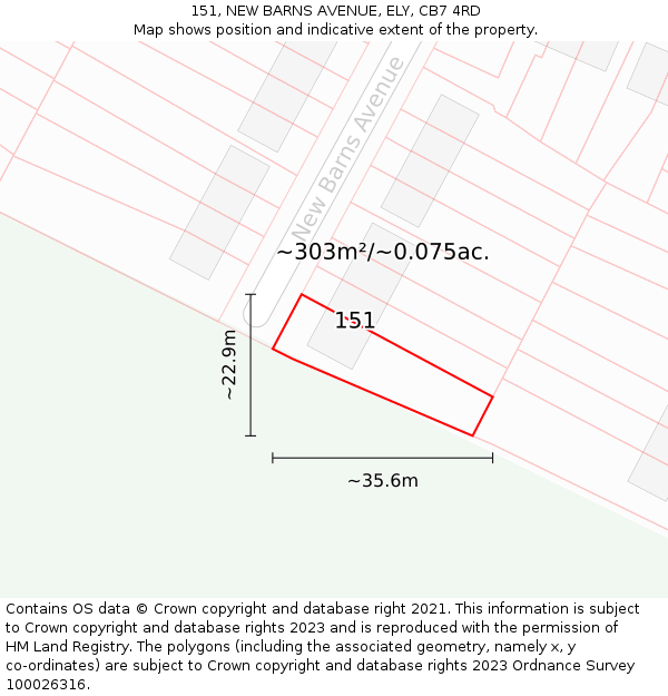 151, NEW BARNS AVENUE, ELY, CB7 4RD: Plot and title map