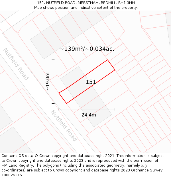 151, NUTFIELD ROAD, MERSTHAM, REDHILL, RH1 3HH: Plot and title map