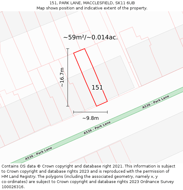 151, PARK LANE, MACCLESFIELD, SK11 6UB: Plot and title map