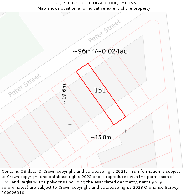 151, PETER STREET, BLACKPOOL, FY1 3NN: Plot and title map
