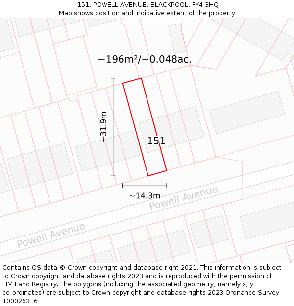 151, POWELL AVENUE, BLACKPOOL, FY4 3HQ: Plot and title map
