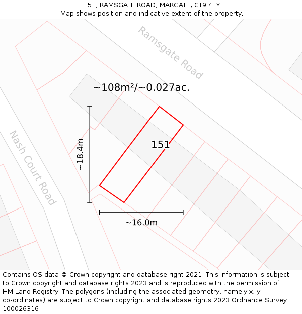 151, RAMSGATE ROAD, MARGATE, CT9 4EY: Plot and title map