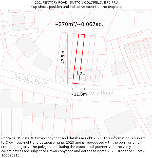 151, RECTORY ROAD, SUTTON COLDFIELD, B75 7RU: Plot and title map