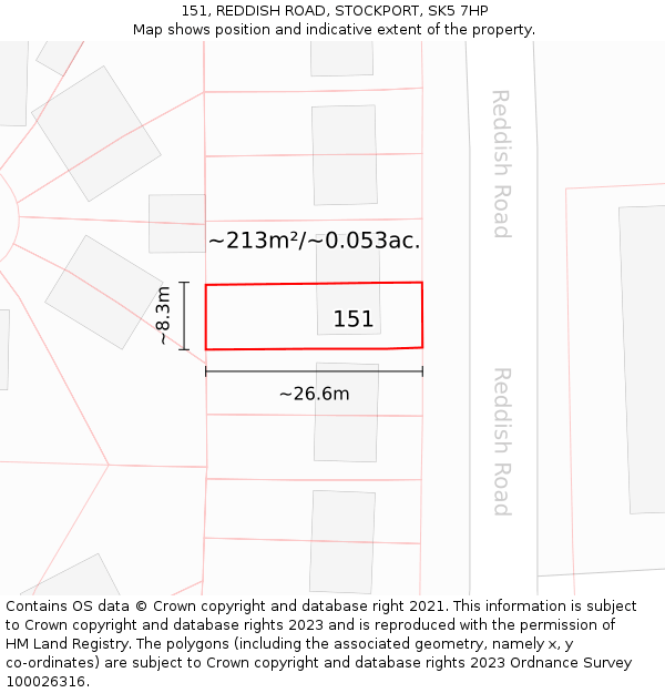 151, REDDISH ROAD, STOCKPORT, SK5 7HP: Plot and title map