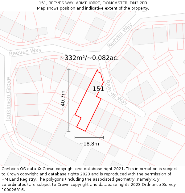 151, REEVES WAY, ARMTHORPE, DONCASTER, DN3 2FB: Plot and title map