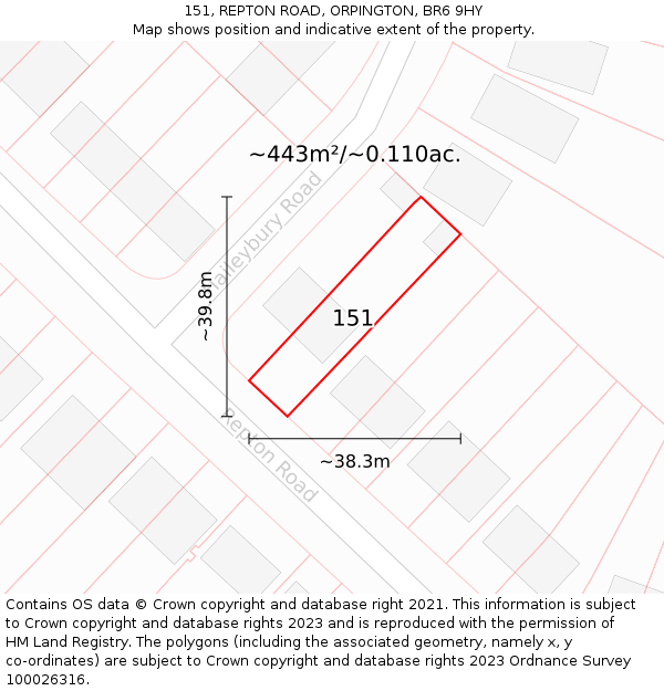 151, REPTON ROAD, ORPINGTON, BR6 9HY: Plot and title map