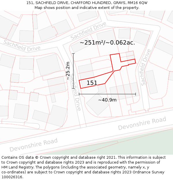 151, SACHFIELD DRIVE, CHAFFORD HUNDRED, GRAYS, RM16 6QW: Plot and title map