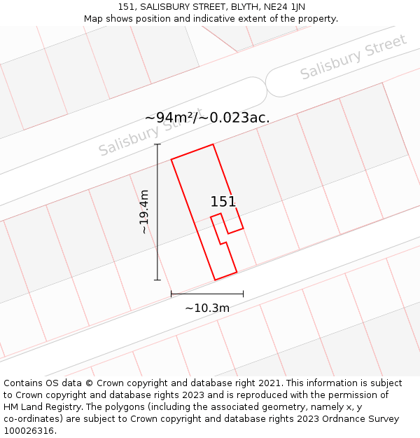 151, SALISBURY STREET, BLYTH, NE24 1JN: Plot and title map