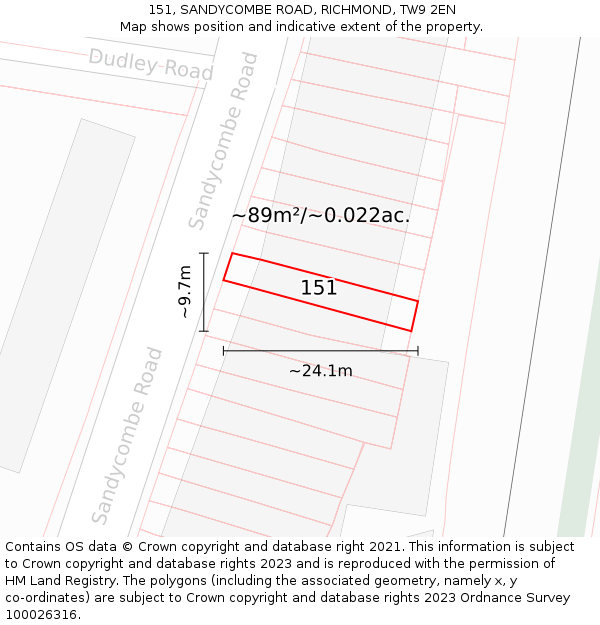 151, SANDYCOMBE ROAD, RICHMOND, TW9 2EN: Plot and title map