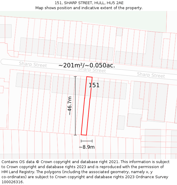 151, SHARP STREET, HULL, HU5 2AE: Plot and title map