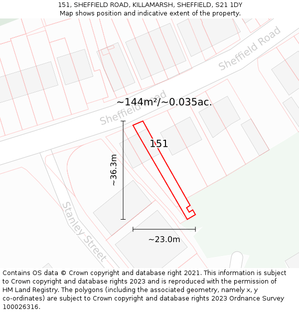 151, SHEFFIELD ROAD, KILLAMARSH, SHEFFIELD, S21 1DY: Plot and title map