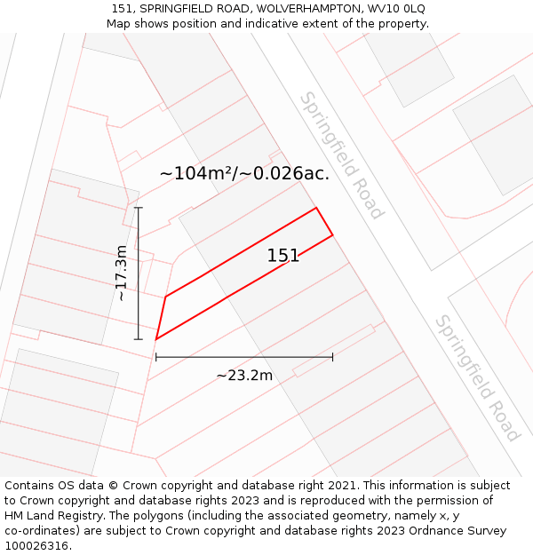 151, SPRINGFIELD ROAD, WOLVERHAMPTON, WV10 0LQ: Plot and title map