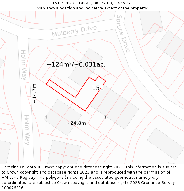 151, SPRUCE DRIVE, BICESTER, OX26 3YF: Plot and title map