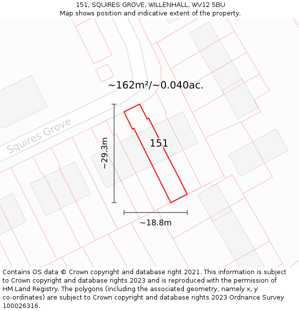 151, SQUIRES GROVE, WILLENHALL, WV12 5BU: Plot and title map