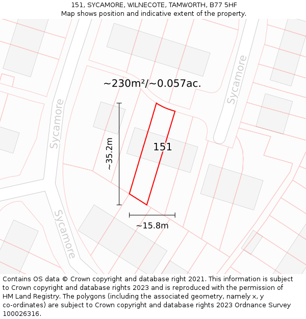 151, SYCAMORE, WILNECOTE, TAMWORTH, B77 5HF: Plot and title map