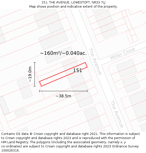 151, THE AVENUE, LOWESTOFT, NR33 7LJ: Plot and title map