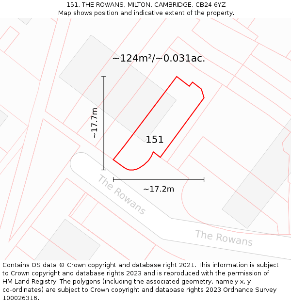 151, THE ROWANS, MILTON, CAMBRIDGE, CB24 6YZ: Plot and title map