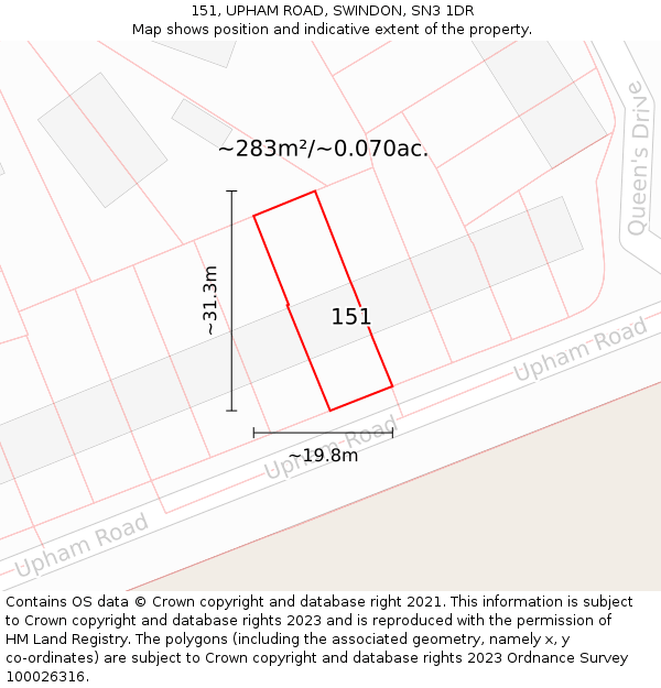 151, UPHAM ROAD, SWINDON, SN3 1DR: Plot and title map