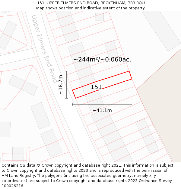 151, UPPER ELMERS END ROAD, BECKENHAM, BR3 3QU: Plot and title map