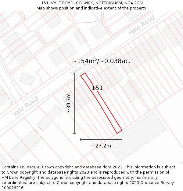 151, VALE ROAD, COLWICK, NOTTINGHAM, NG4 2GN: Plot and title map