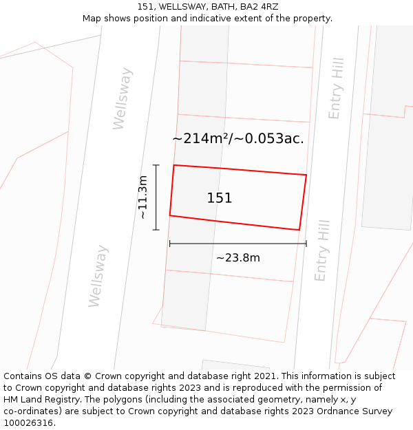 151, WELLSWAY, BATH, BA2 4RZ: Plot and title map