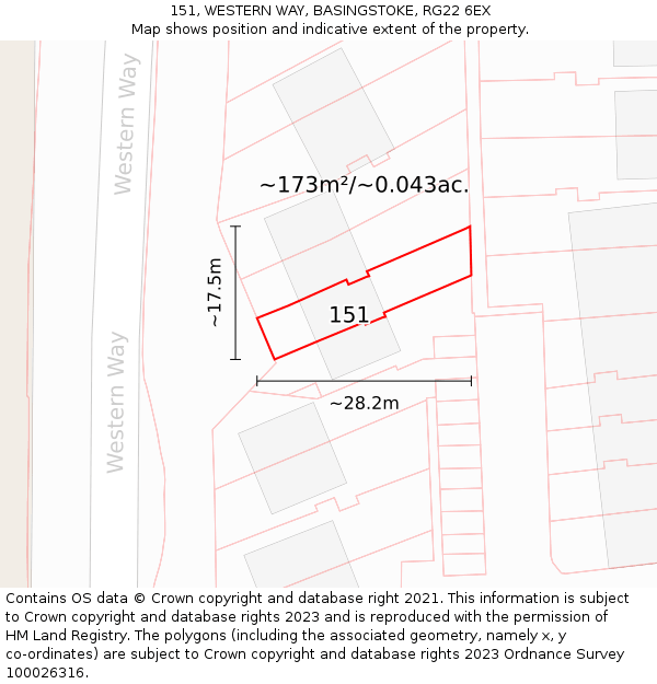 151, WESTERN WAY, BASINGSTOKE, RG22 6EX: Plot and title map