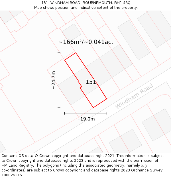 151, WINDHAM ROAD, BOURNEMOUTH, BH1 4RQ: Plot and title map