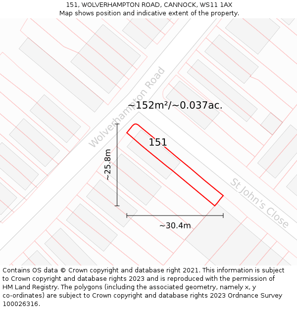 151, WOLVERHAMPTON ROAD, CANNOCK, WS11 1AX: Plot and title map