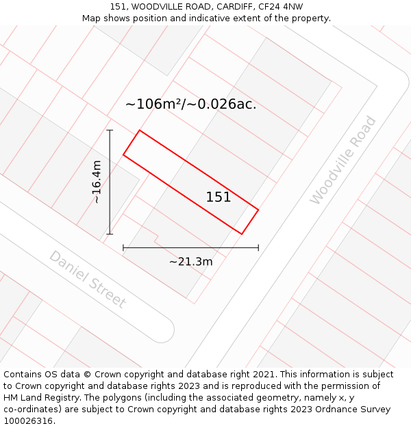 151, WOODVILLE ROAD, CARDIFF, CF24 4NW: Plot and title map