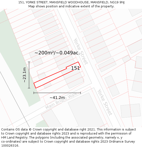 151, YORKE STREET, MANSFIELD WOODHOUSE, MANSFIELD, NG19 9NJ: Plot and title map