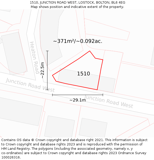1510, JUNCTION ROAD WEST, LOSTOCK, BOLTON, BL6 4EG: Plot and title map
