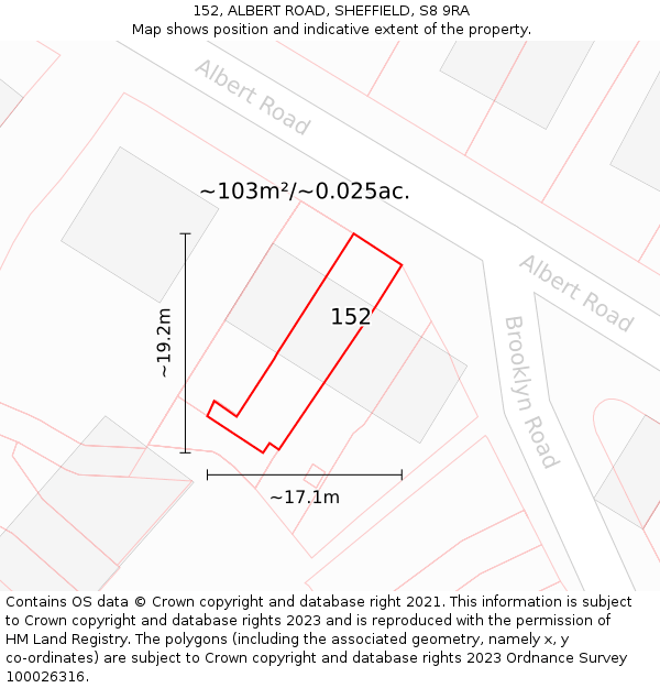 152, ALBERT ROAD, SHEFFIELD, S8 9RA: Plot and title map