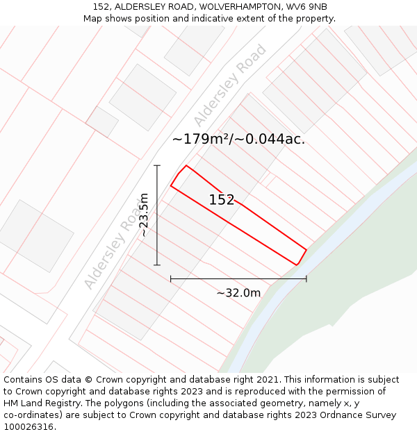 152, ALDERSLEY ROAD, WOLVERHAMPTON, WV6 9NB: Plot and title map