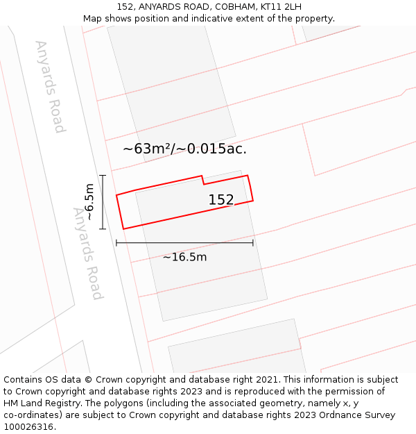 152, ANYARDS ROAD, COBHAM, KT11 2LH: Plot and title map