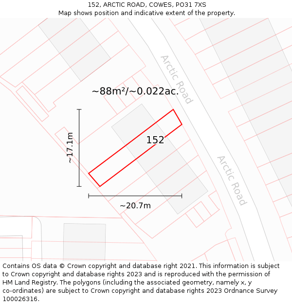 152, ARCTIC ROAD, COWES, PO31 7XS: Plot and title map