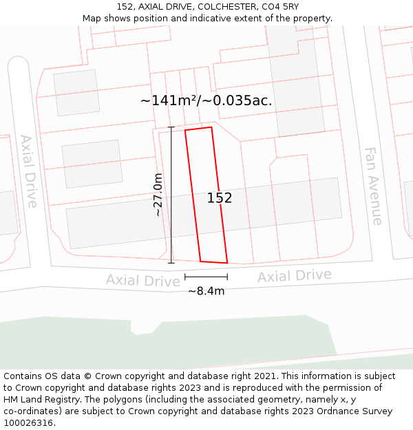152, AXIAL DRIVE, COLCHESTER, CO4 5RY: Plot and title map