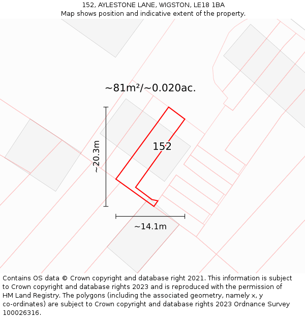 152, AYLESTONE LANE, WIGSTON, LE18 1BA: Plot and title map