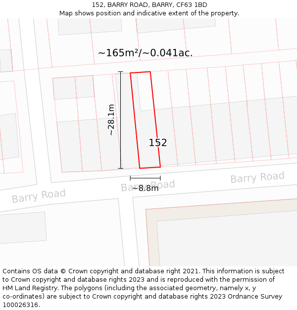 152, BARRY ROAD, BARRY, CF63 1BD: Plot and title map