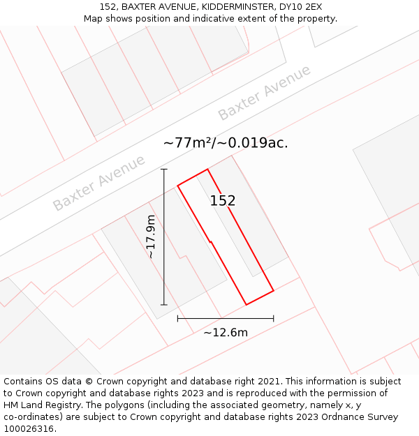 152, BAXTER AVENUE, KIDDERMINSTER, DY10 2EX: Plot and title map