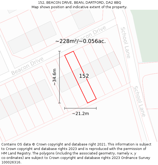 152, BEACON DRIVE, BEAN, DARTFORD, DA2 8BQ: Plot and title map