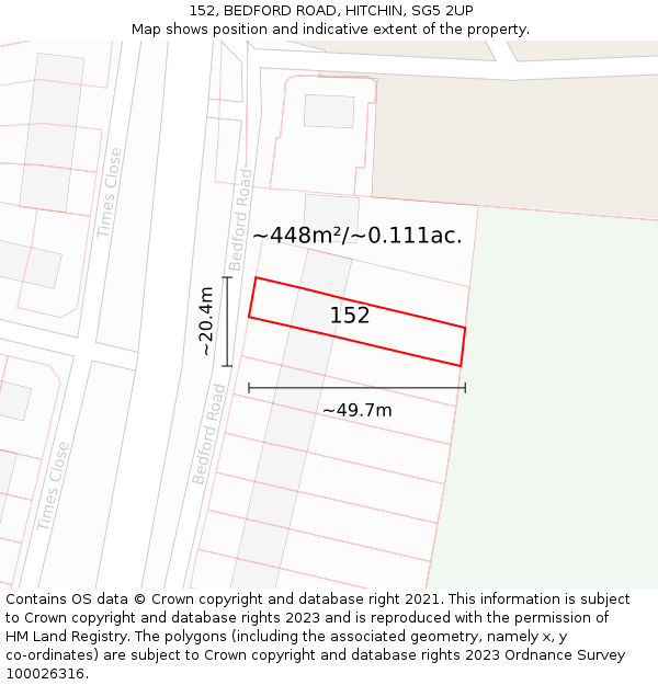 152, BEDFORD ROAD, HITCHIN, SG5 2UP: Plot and title map