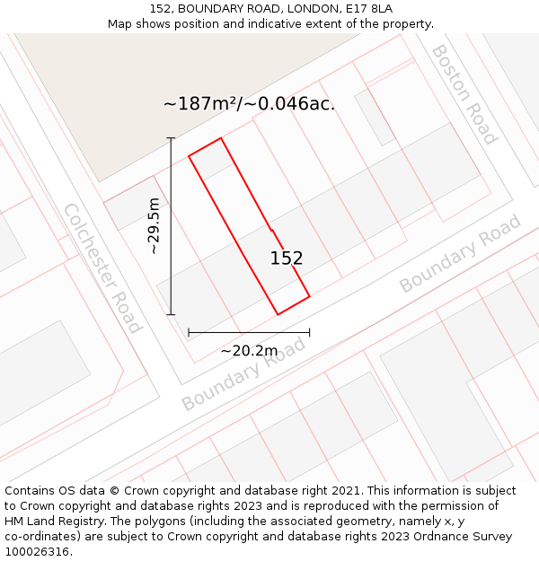 152, BOUNDARY ROAD, LONDON, E17 8LA: Plot and title map