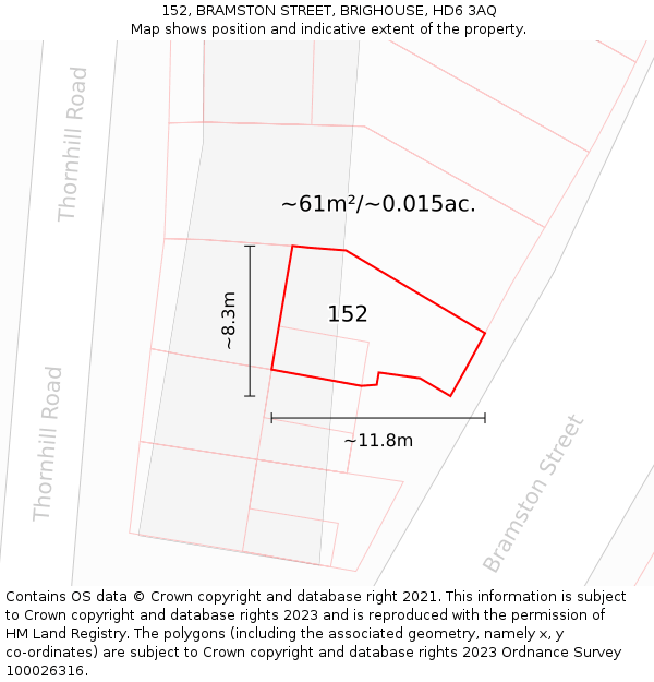 152, BRAMSTON STREET, BRIGHOUSE, HD6 3AQ: Plot and title map