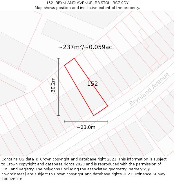 152, BRYNLAND AVENUE, BRISTOL, BS7 9DY: Plot and title map