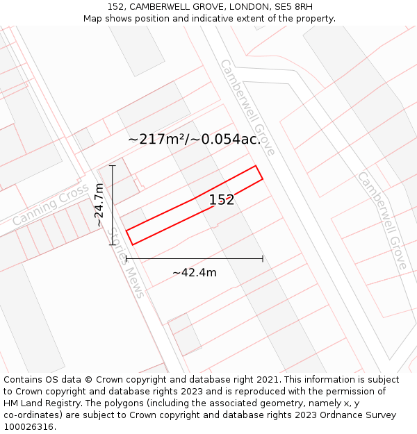 152, CAMBERWELL GROVE, LONDON, SE5 8RH: Plot and title map