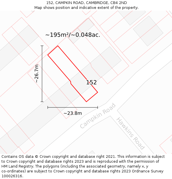 152, CAMPKIN ROAD, CAMBRIDGE, CB4 2ND: Plot and title map