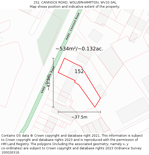 152, CANNOCK ROAD, WOLVERHAMPTON, WV10 0AL: Plot and title map