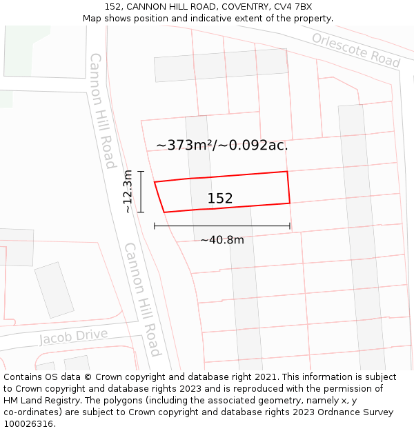 152, CANNON HILL ROAD, COVENTRY, CV4 7BX: Plot and title map